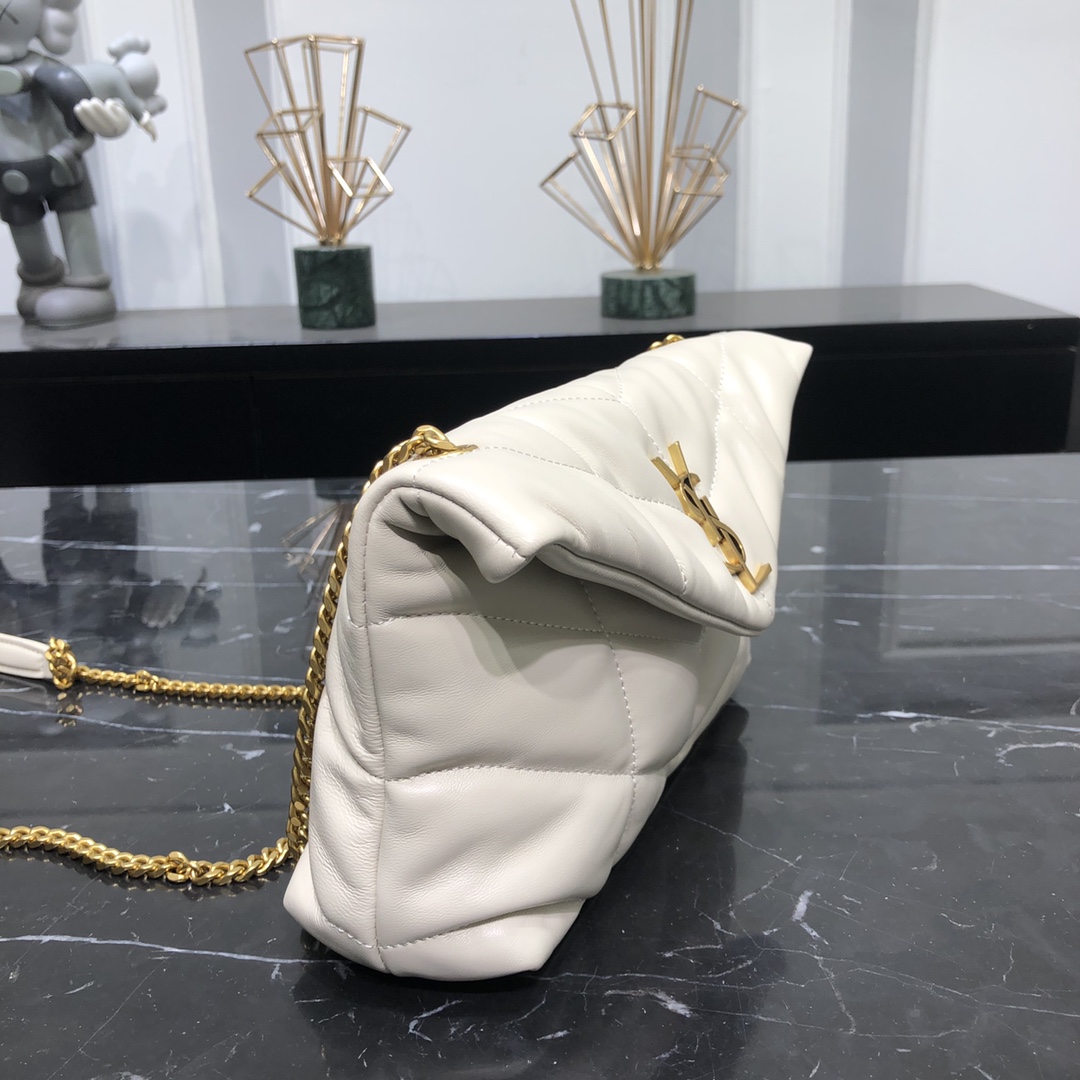 Saint Laurent Loulou Puffer Toy Lambskin Shoulder Bag Handbag White 759337 Gold